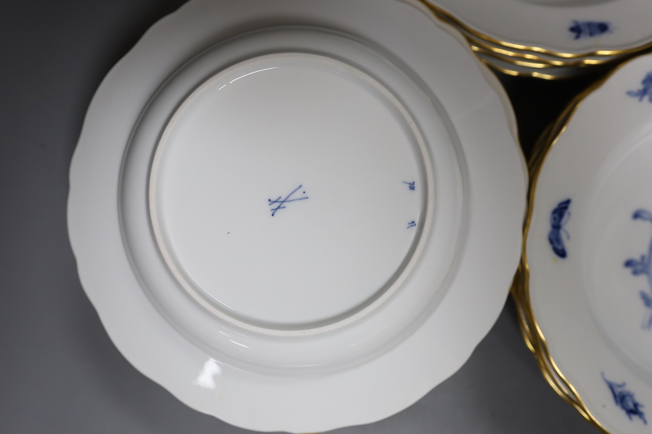 A set of twelve floral blue and white Meissen porcelain plates, early 20th century, 24cms diameter.